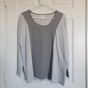 Sundance Crew Neck Tee Shirt Womens M Silk Cotton Long Sleeve Gray Colorblock